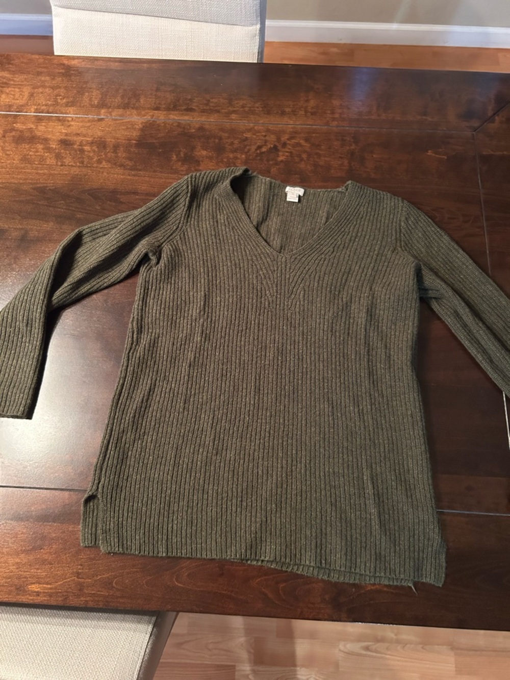 J. Crew Olive Ribbed V-Neck Women's Sweater